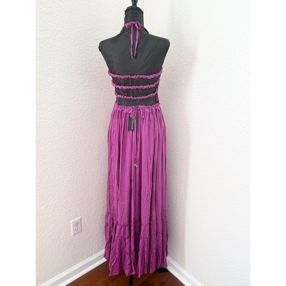 R.Vivimos Tiered Smocked Halter Maxi Dress XL 16/18 Purple Tropical Summer NEW‎